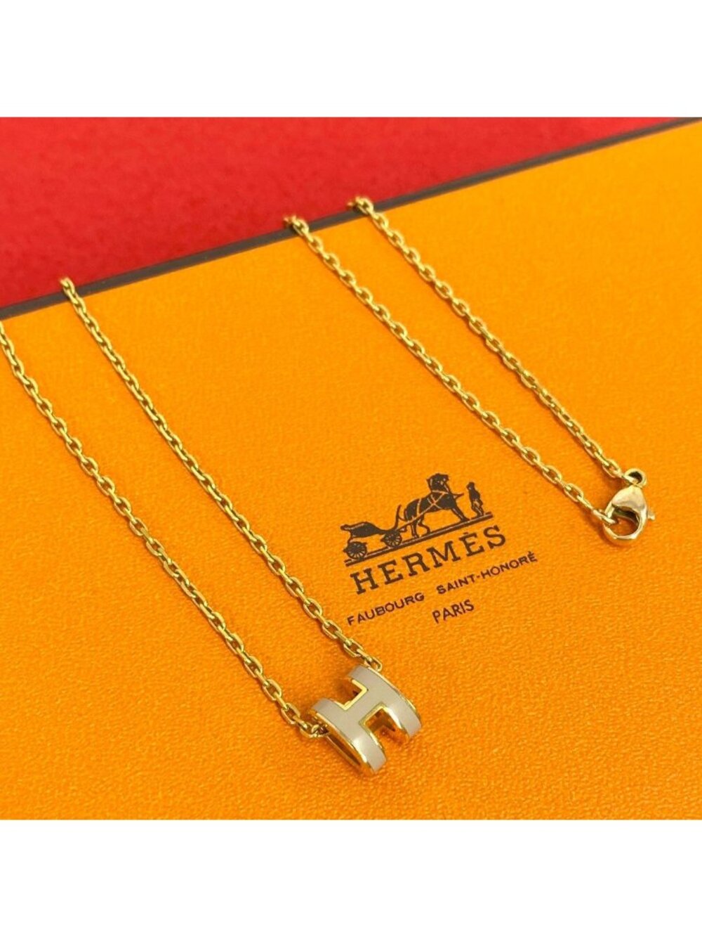 Hermes Mini Pop H Pendant Choker Rose Dragee Gold